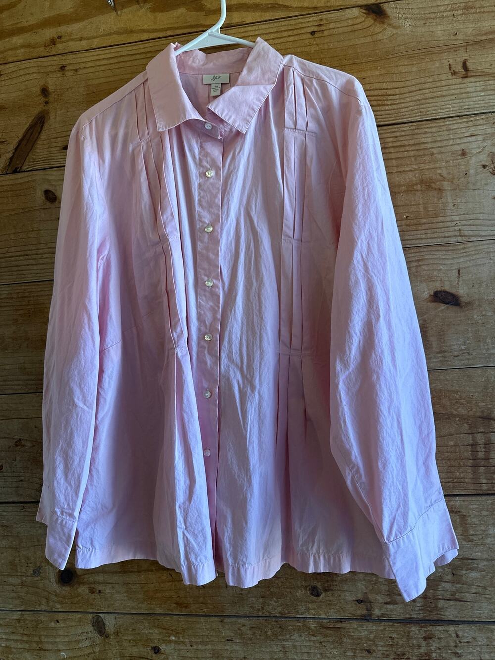 J. Jill Pink Pleated Pink Career Wear Button Down